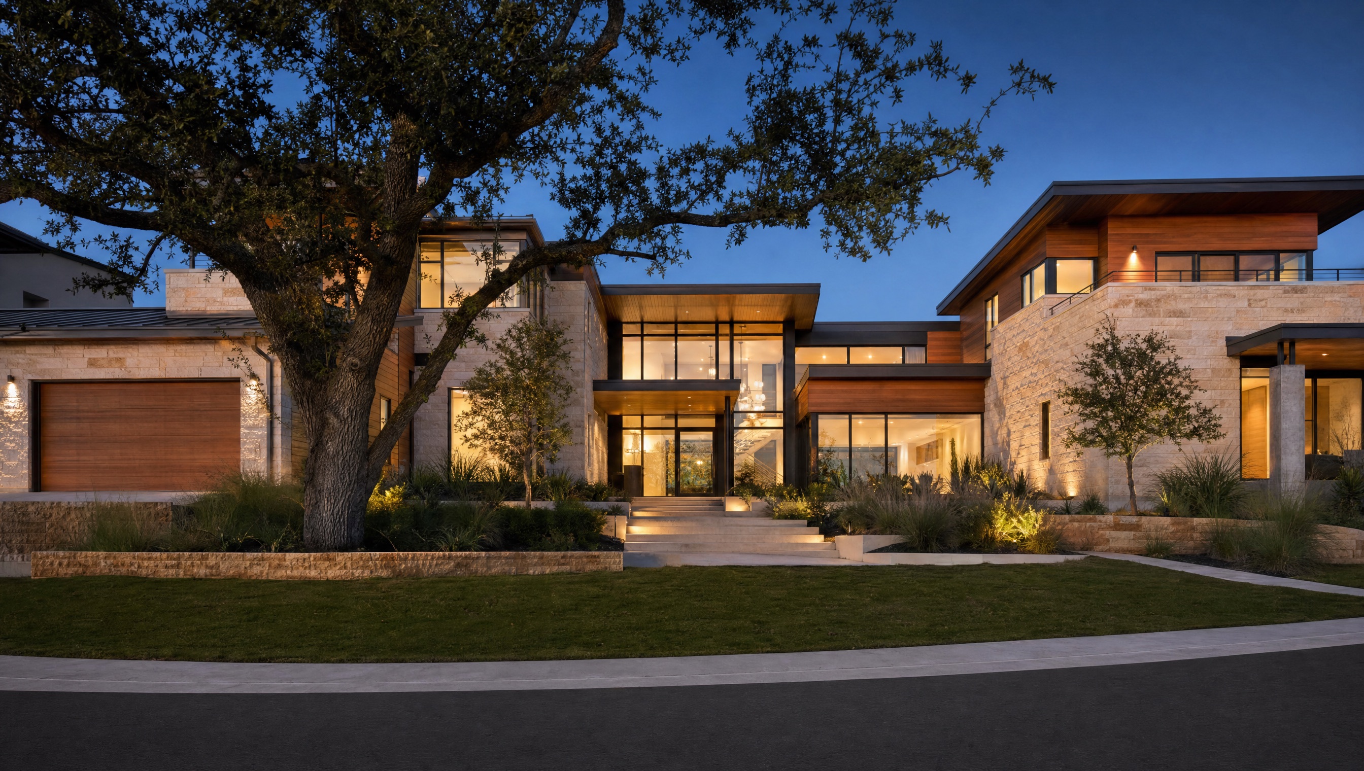A modern Austin home at dusk