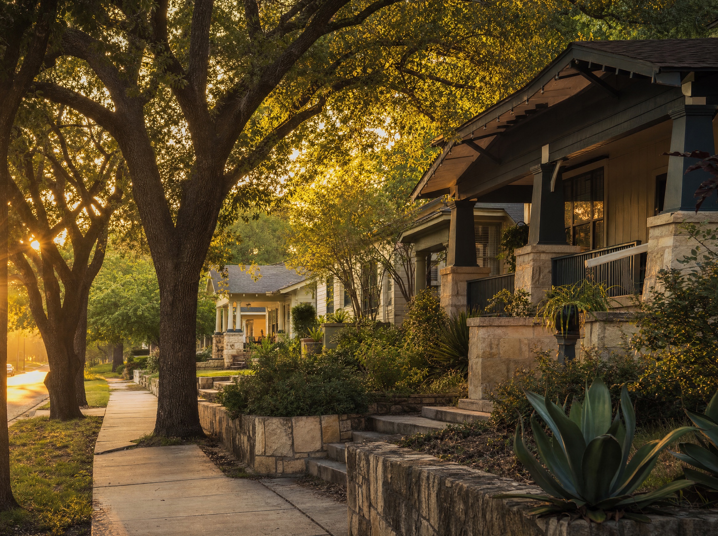 The oak-lined street 1408 Oak Hollow sits on